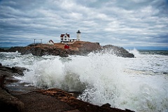 Waves Break Around Cape Neddick Lighthouse After Winter Storm